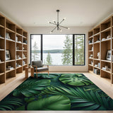 Lush Monstera Leaf Green Boho Chic Area Rug