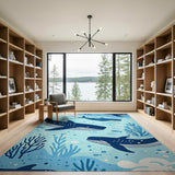 Playful Whale Ocean Kids Blue and Teal Area Rug