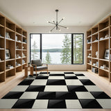 Glossy Black White Checkered Area Rug