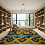 Teal Gold Diamond Southwestern Area Rug