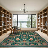 Traditional Persian Blue and Teal Teal Persian Floral Medallion Area Rug