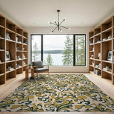 Elegant Gold Damask Floral Vintage Rug
