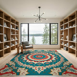 Teal Red Mandala Persian Area Rug