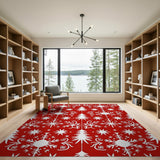 Festive Red Papercut Snowflake Pine Rug
