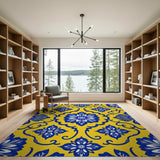 Vibrant Blue Floral on Yellow Area Rug