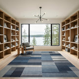 Modern Blue Geometric Striped Area Rug