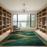 Emerald Green Wave Abstract Area Rug