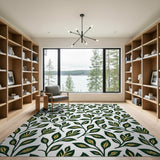 Green Gold Veined Leaf Area Rug