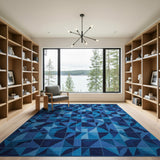 Modern Blue Geometric Triangle Area Rug