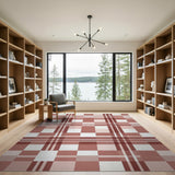 Red Plaid Check Rustic Farmhouse Area Rug
