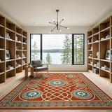 Terracotta Teal Floral Lattice Persian Rug