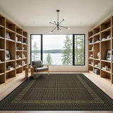 Intricate Gold on Black Heritage Tribal Rug