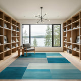 Geometric Modern Blue and Teal Teal Blue Geometric Block Area Rug