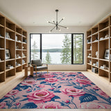 Vintage Pink Rose Floral Area Rug
