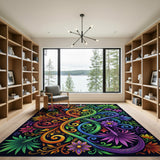 Intertwined Rainbow Floral Swirl Area Rug