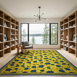 Yellow Sunflower Floral Area Rug with Navy Centers