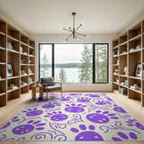 Whimsical Purple Cartoon Paw Print Area Rug