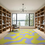 Abstract Wavy Purple on Sunny Yellow Area Rug
