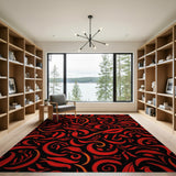 Fiery Red Swirling Vine Area Rug