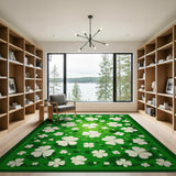 Green Floral Vintage Lucky Shamrock Clover Green Area Rug