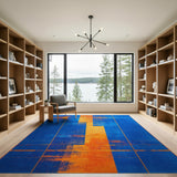 Bold Blue Orange Sun Geometric Area Rug
