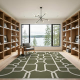 Olive Green Geometric Trellis Area Rug