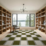 Olive Green and Cream Checkered Area Rug