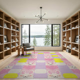 Cute Bunny Grid Kids Area Rug