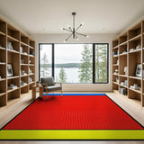 Bold Red Halftone Area Rug with Blue Yellow Borders