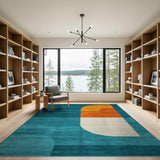 Teal and Orange Curved Geometric Area Rug
