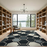 Modern Hexagon Black White Area Rug