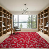 Red Botanical Leaves Pods Area Rug