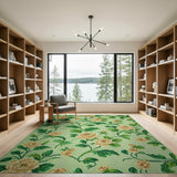 Cream Roses Light Green Floral Area Rug