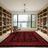 Ornate Red on Black Persian Area Rug