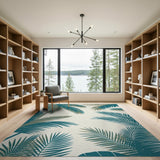 Teal Palm Frond Coastal Area Rug
