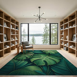Lush Green Monstera Leaves Green Area Rug