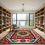 Multi-color and Patterns Red Persian Medallion Area Rug