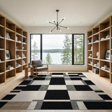 Bold Geometric Black White Tan Area Rug