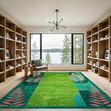 Teal Green Fern Leaf Abstract Area Rug