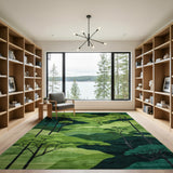 Lush Green Forest Mountains Area Rug