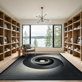 Hypnotic Spiral Black White Geometric Area Rug