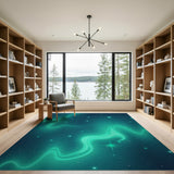 Glowing Teal Nebula Starry Area Rug