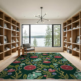 Emerald Seashell Blooms Area Rug