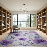 Purple Watercolor Anemone Area Rug