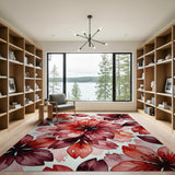 Red Watercolor Peony Area Rug