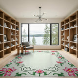 Ornate Pink Floral Frame Pink Area Rug