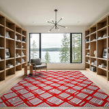 Red Sketchy Plaid Geometric Area Rug