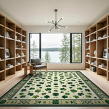 Green Floral Vintage Emerald Shamrock Clover Area Rug