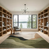 Earthy Green Abstract Wave Area Rug
