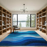 Modern Blue Wave Geometric Area Rug